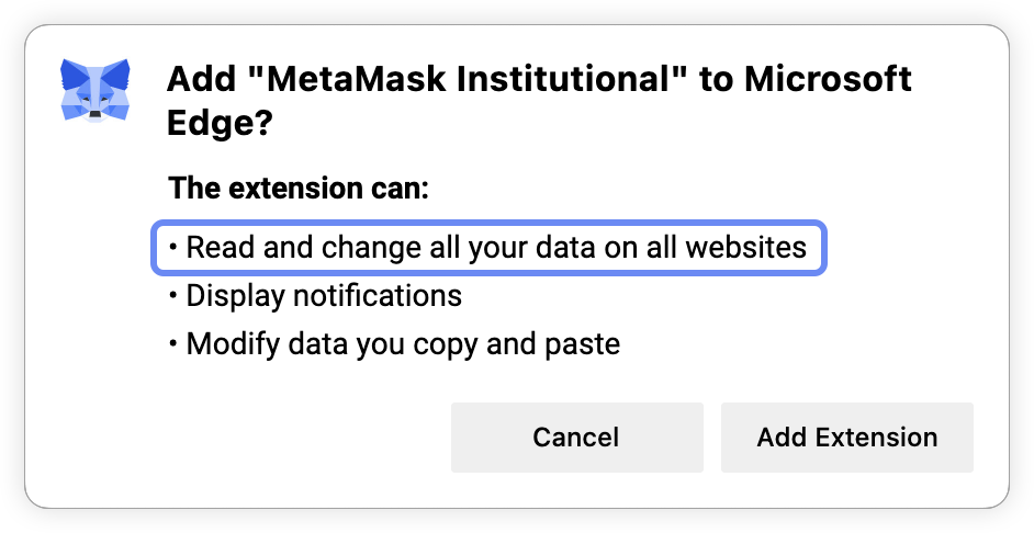 MetaMask Instititional permissions